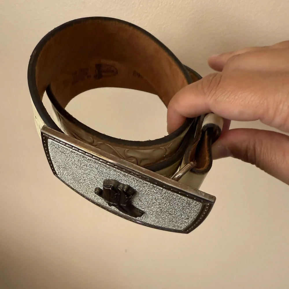 Justin‎ Ivory Leather Belt Cowgirl Boots Buckle Top Grain Cowhide Sz 28 31”